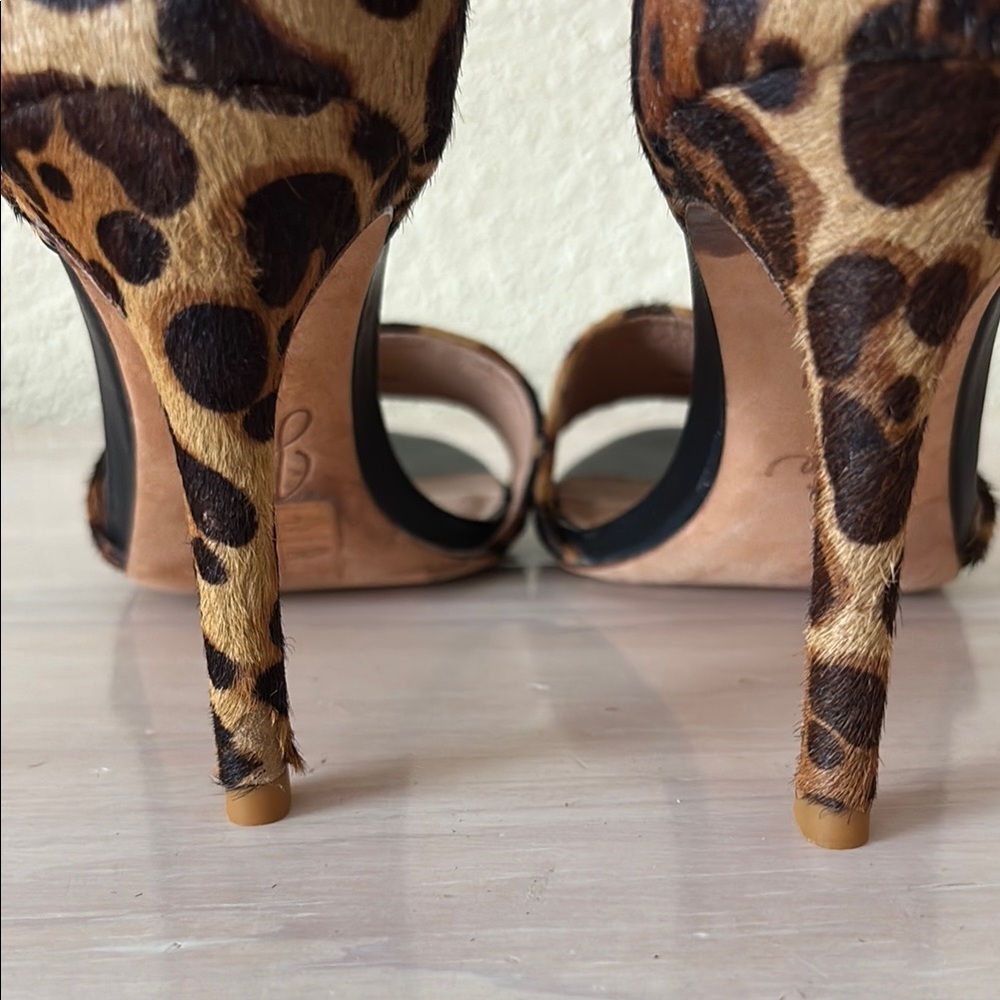 Joie Calfskin Leather Animal Print Stiletto Heels Sexy Sandals 9 - Picture 4 of 8